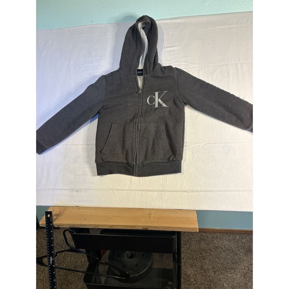Calvin Klein Jeans Boys Gray Full Zip Sherpa Lined Hoodie Size 8 116